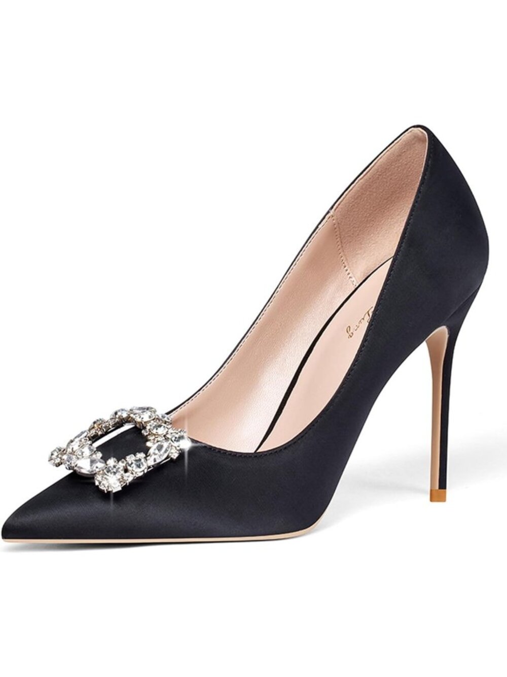Glamorous 4" Satin Glitter Rhinestone High Heels - Women's Closed Pointed Toe